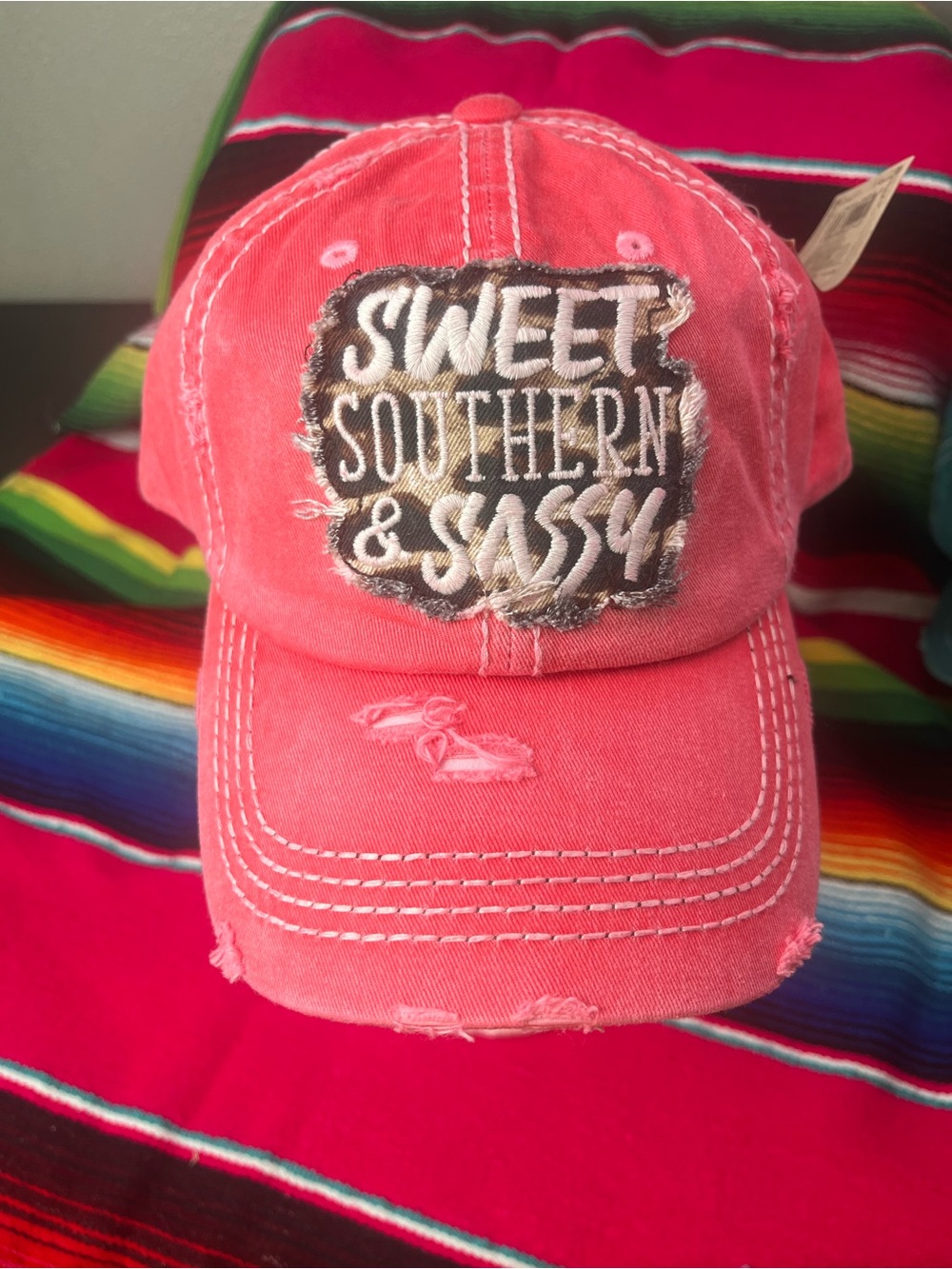 KBETHOS Pink 'Sweet Southern & Sassy' Distressed Baseball Cap